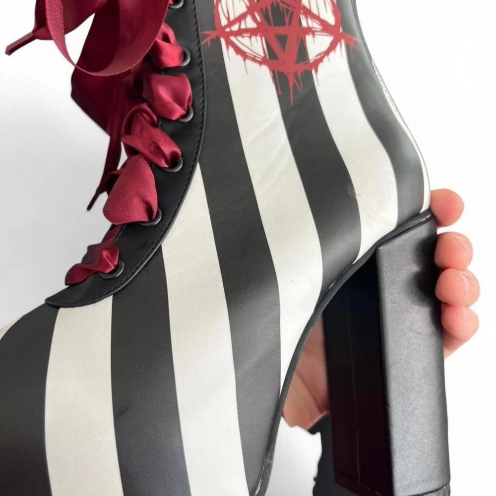 Killstar Lost Vegas striped boots US size 6 New flawed goth punk - Picture 7 of 8
